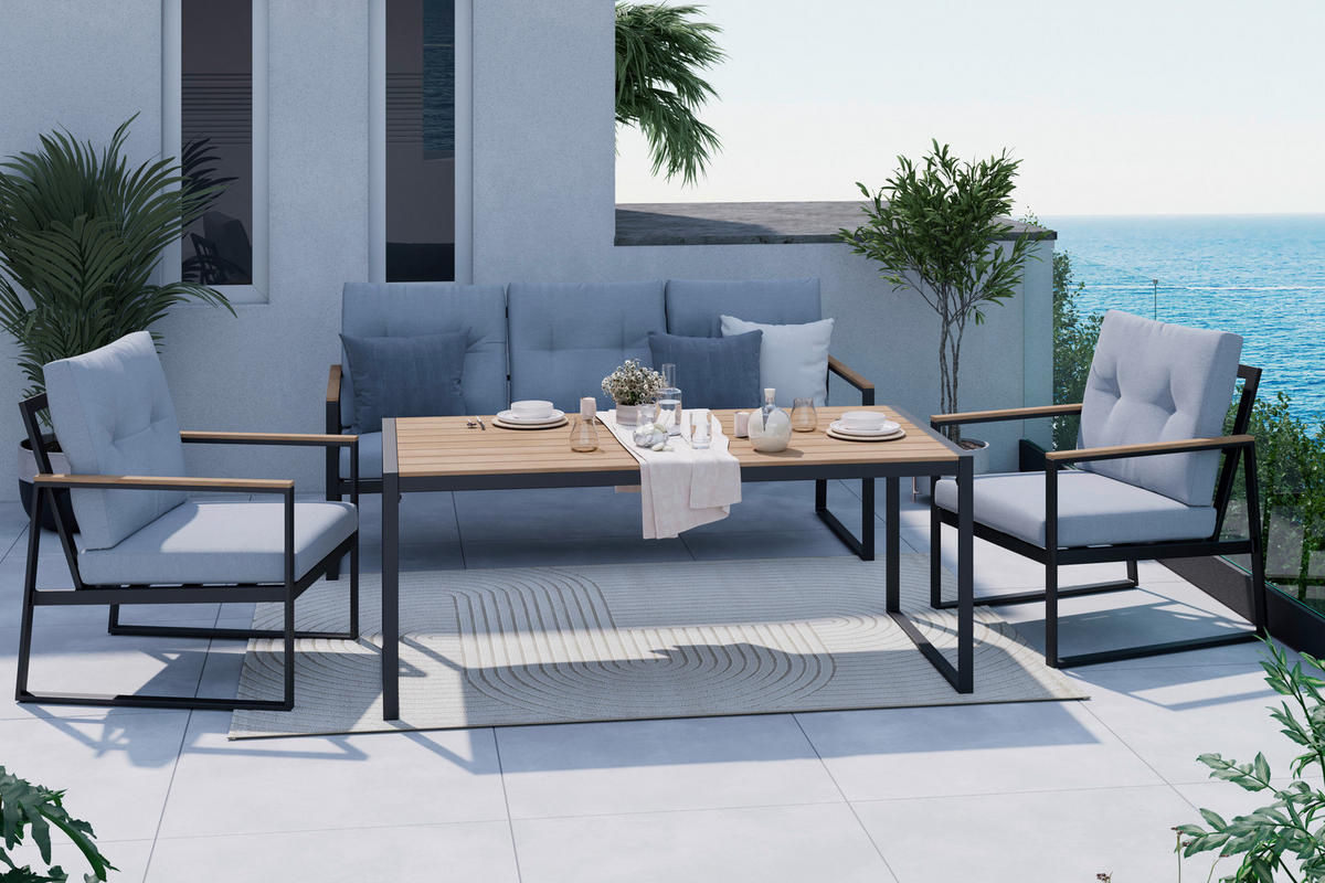 LOUNGEGARNITUR 4-teilig   120/81/80 cm Eisen  - Anthrazit/Naturfarben, Basics, Kunststoff/Textil (120/81/80cm) - Ambia Garden