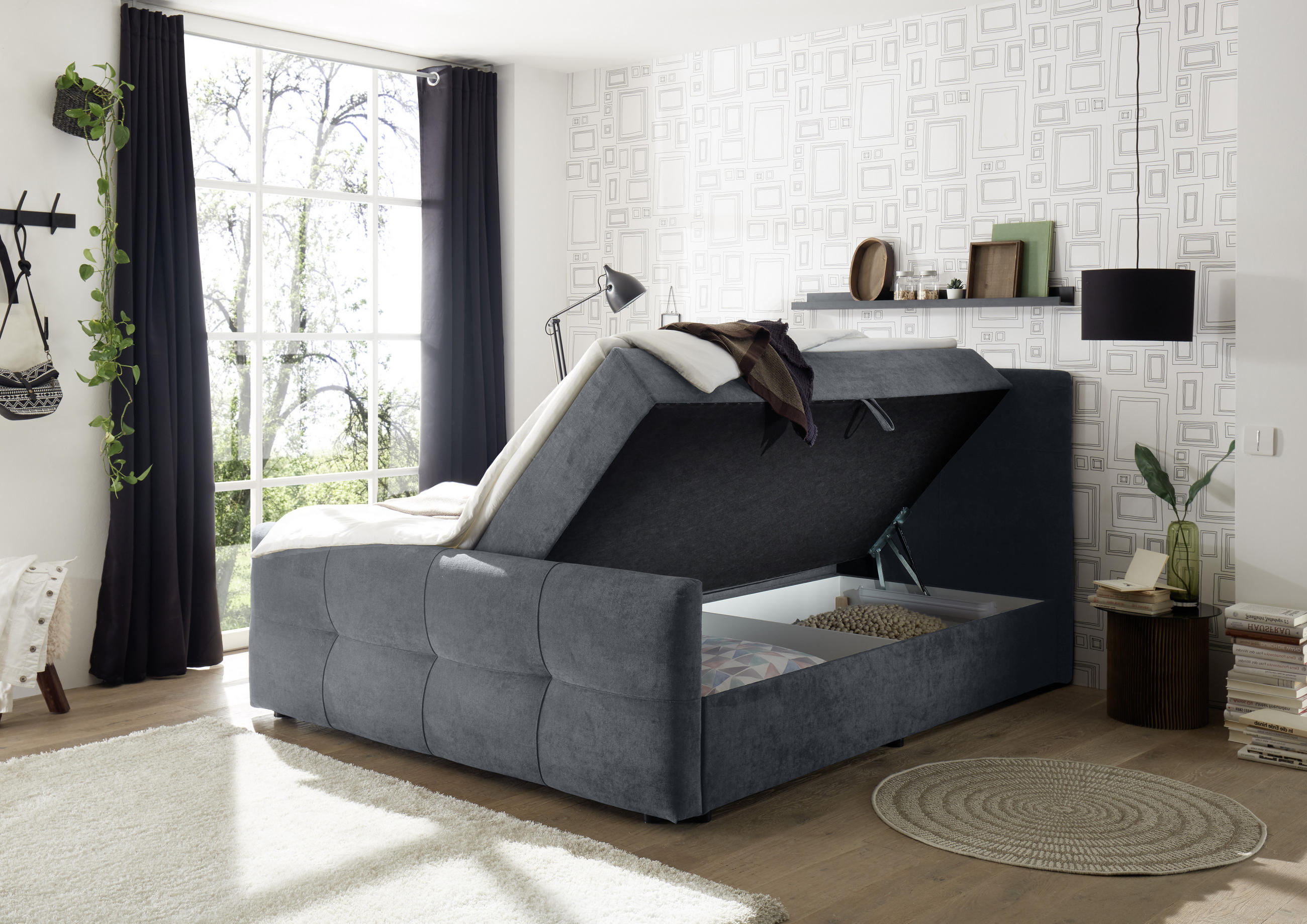 BOXBETT 180/200 cm  in Anthrazit  - Anthrazit, MODERN, Kunststoff/Textil (180/200cm) - MID.YOU