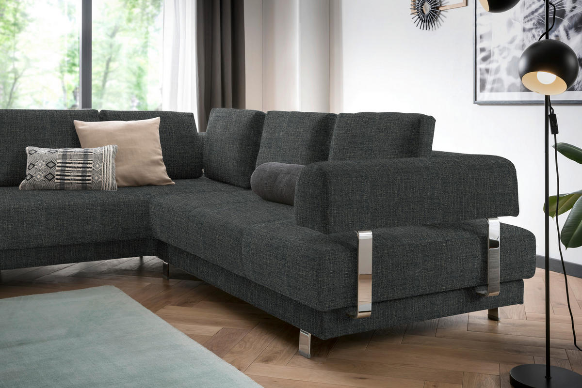 ECKSOFA in Chenille Anthrazit  - Anthrazit, Design, Textil/Metall (235/277cm)