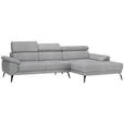 ECKSOFA in Velours Grau  - Schwarz/Grau, Design, Textil/Metall (295/187cm) - Novel