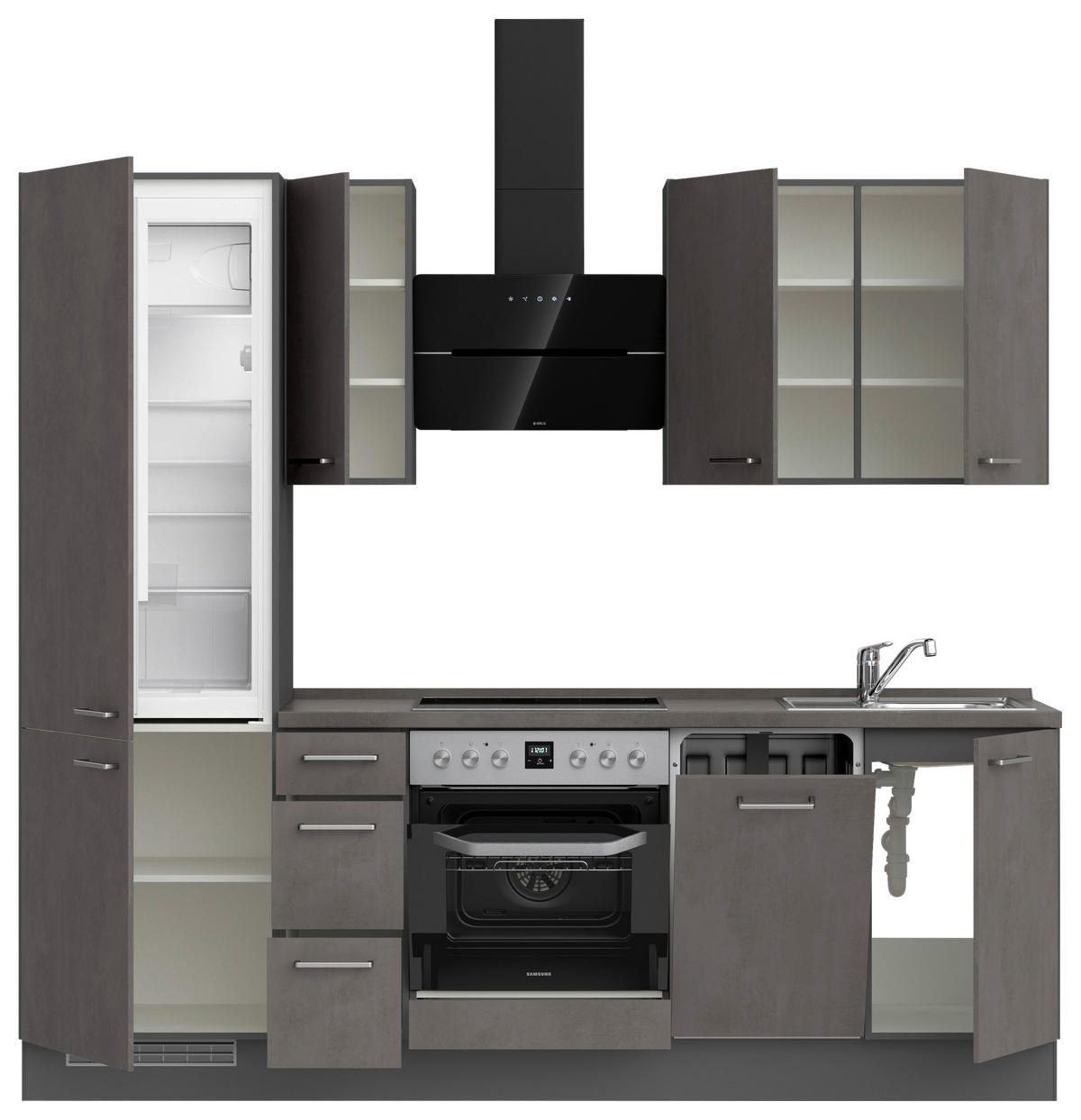 KÜCHENLEERBLOCK 240 cm   in Schieferfarben  - Schieferfarben/Edelstahlfarben, MODERN, Holzwerkstoff/Metall (240cm) - Nobilia