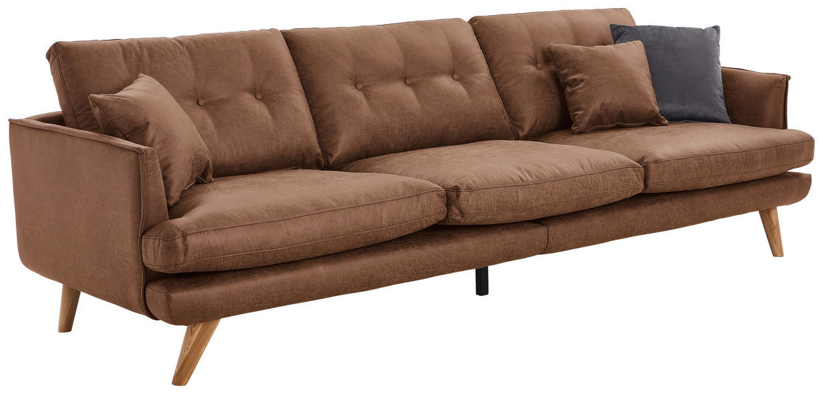 VIERSITZER-SOFA in Lederlook Braun  - Naturfarben/Braun, Design, Holz/Textil (265/83/92cm) - Livetastic