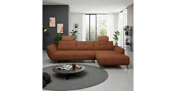 ECKSOFA Dunkelorange Chenille Armlehnenkissen, Rücken echt, Sitztiefenverstellung  - Dunkelorange/Schwarz, KONVENTIONELL, Textil/Metall (313/215cm) - Hom`in