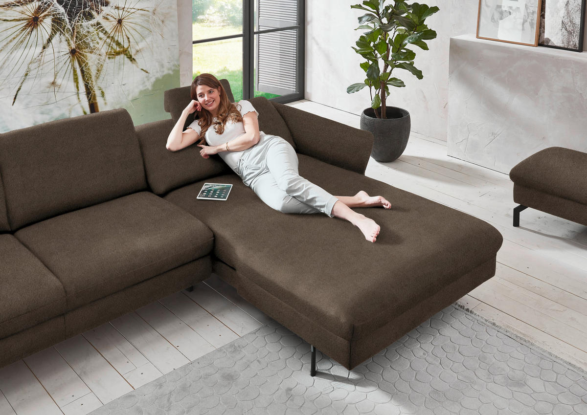 ECKSOFA in Velours Braun  - Schwarz/Braun, Design, Textil/Metall (306/179cm) - Beldomo System