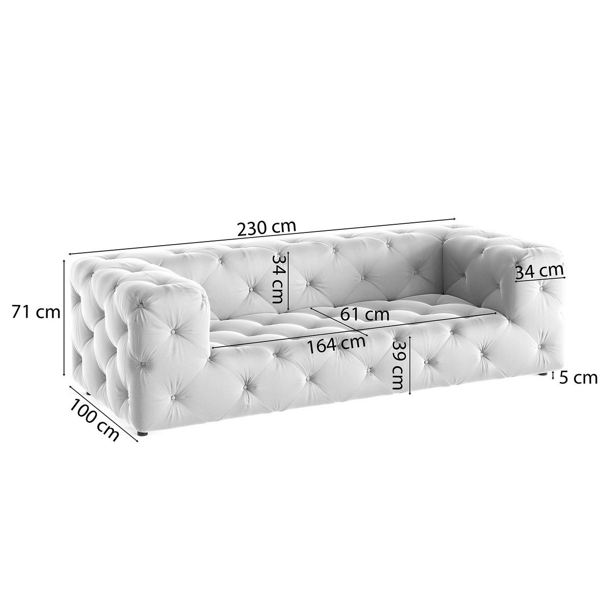 3-SITZER-SOFA Fresco in Samt Schwarz  - Schwarz, Design, Kunststoff/Textil (230/71/100cm) - P & B