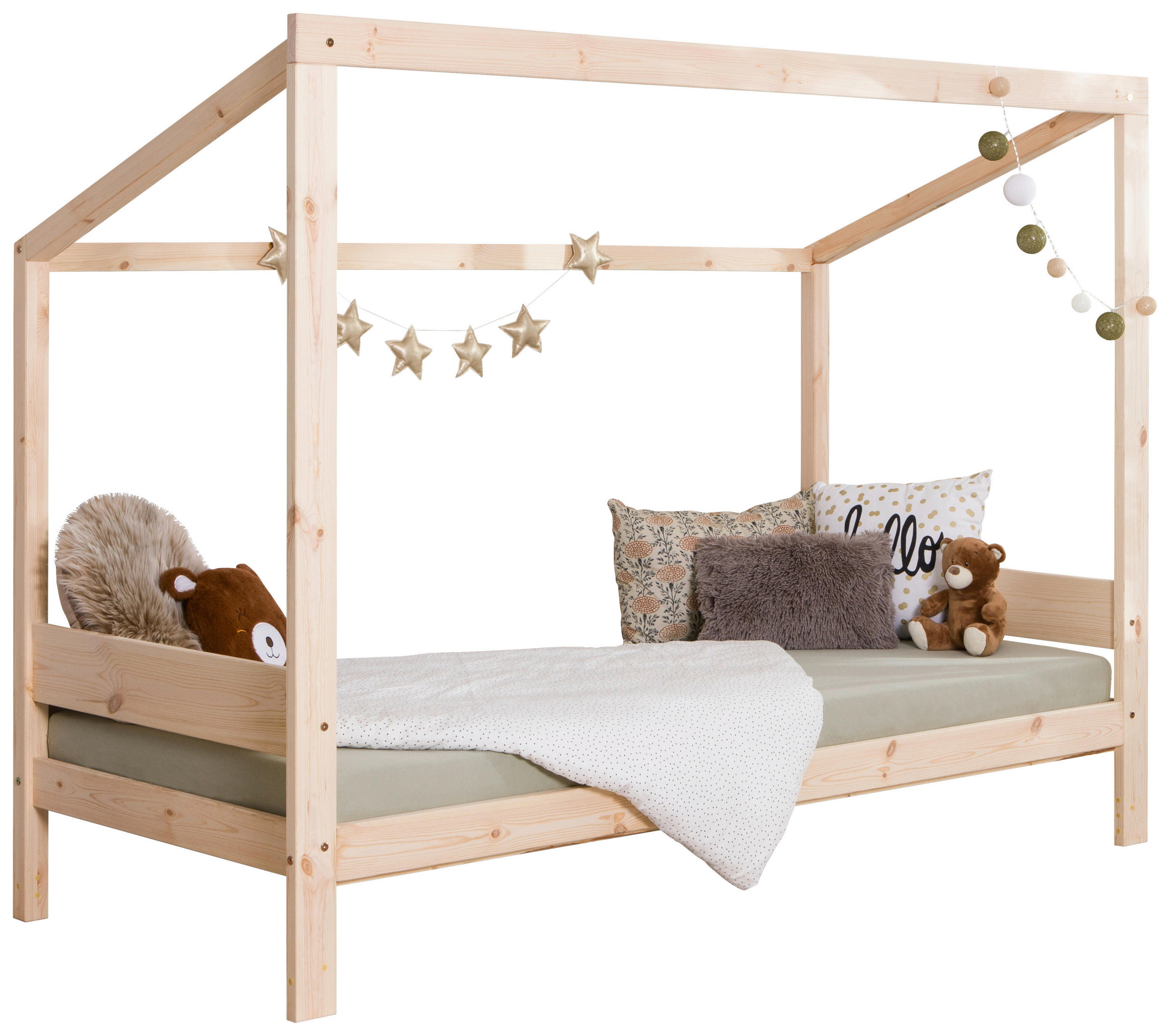 Thumbnail - Mid.you Bodenbett FUßBALLBETT 0406, Natur, Textil, Birke,Kiefer, Schichtholz,massiv, H2, Höhe ca. 12 cm, 90x200 cm, Himm...