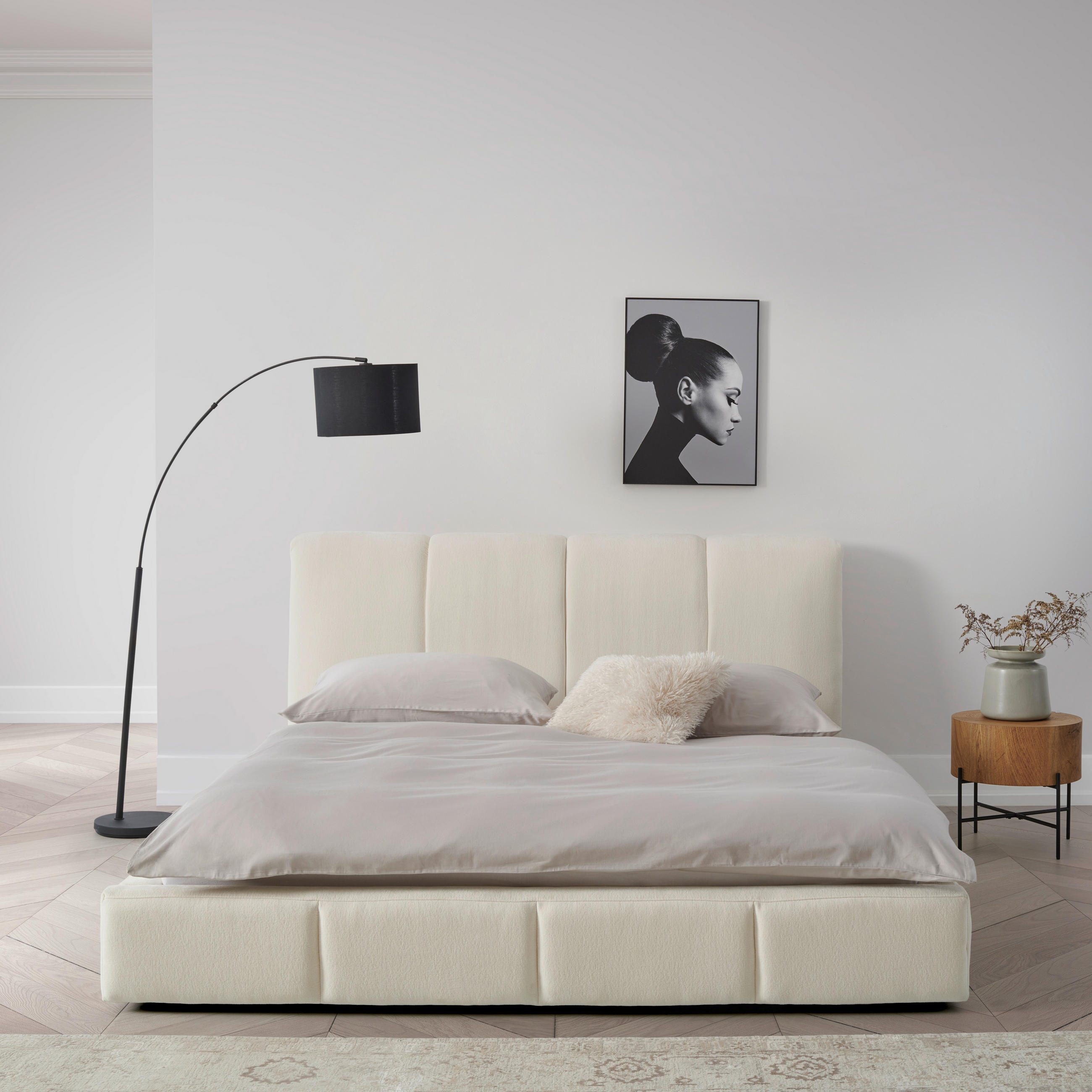 ČALÚNENÁ POSTEĽ, 180/200 cm, biela - čierna/biela, Modern, kov/drevo (180/200cm) - Livetastic