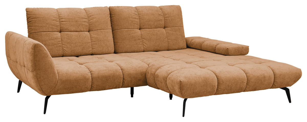 ECKSOFA Senfgelb Flachgewebe Rücken echt, Sitztiefenverstellung  - Senfgelb/Schwarz, KONVENTIONELL, Textil/Metall (273/211cm) - SetOne by Musterring