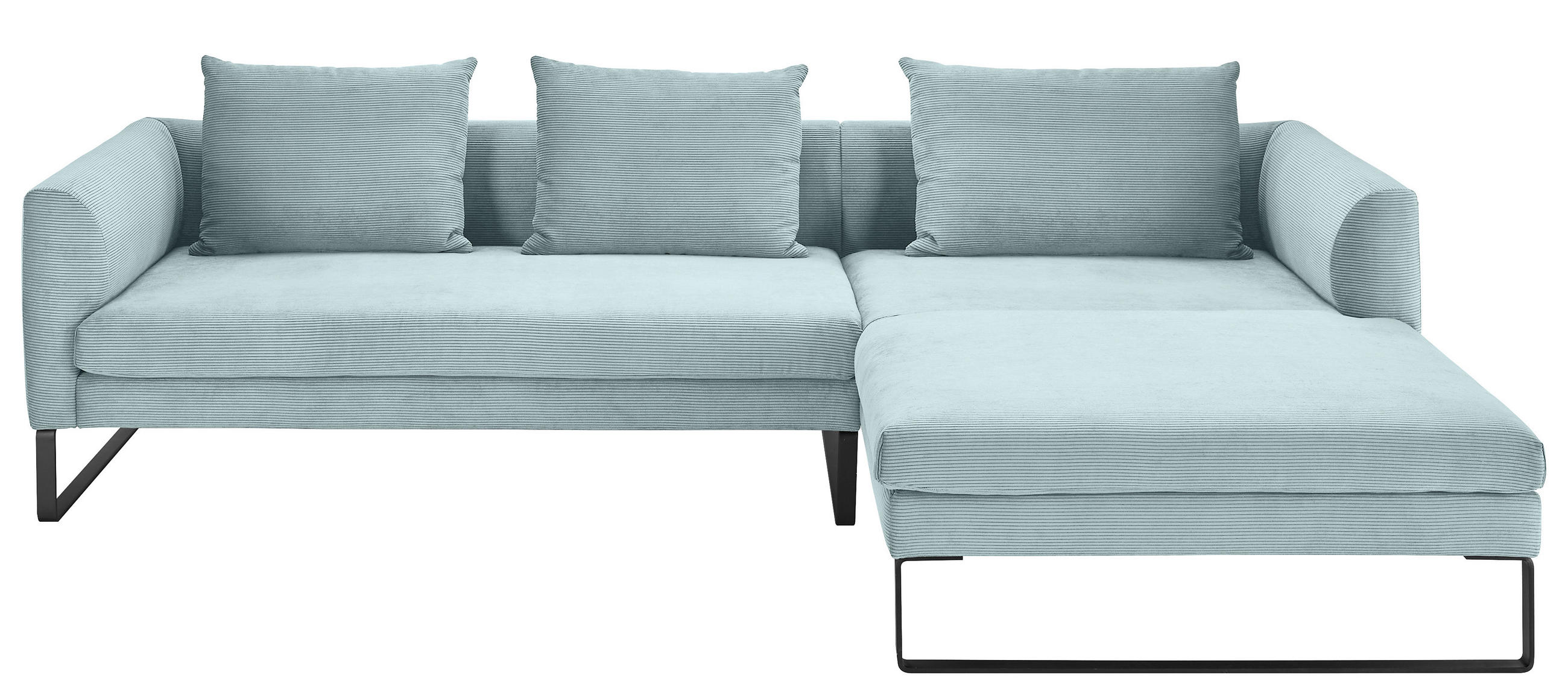 ECKSOFA Hellblau Cord  - Schwarz/Hellblau, KONVENTIONELL, Textil/Metall (284/178cm) - Hom`in