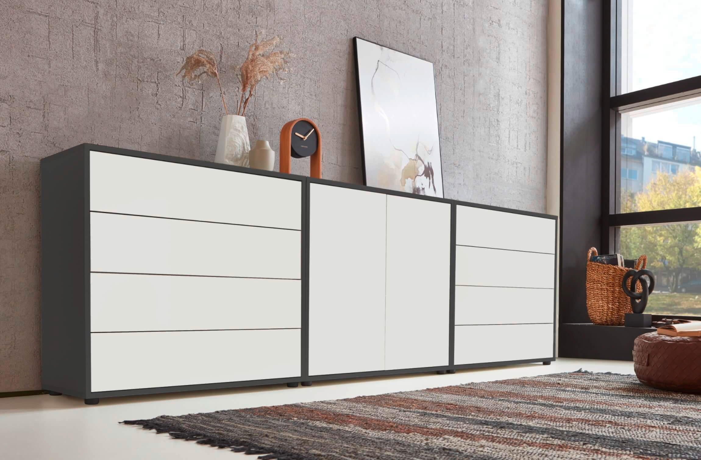 SIDEBOARD 237/73/33 cm  in Anthrazit, Weiß  - Anthrazit/Schwarz, MODERN, Holzwerkstoff/Kunststoff (237/73/33cm) - MID.YOU