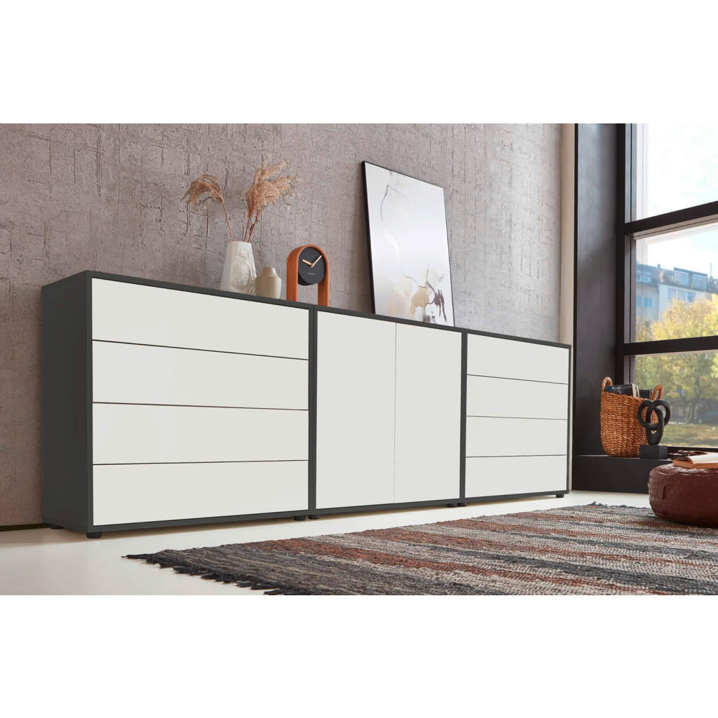 Thumbnail - Mid.you Sideboard Mailand Set 4, Anthrazit, Weiß, Holzwerkstoff, 3 Fächer, 8 Schubladen, 237x73x33 cm, erweiterbar, steh...