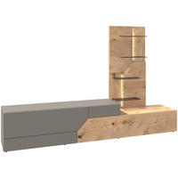 WOHNWAND 2-teilig  in Grau, Eichefarben  256/162/44,5 cm  - Wildeiche/Eichefarben, Design, Glas/Holz (256/162/44,5cm) - Voglauer