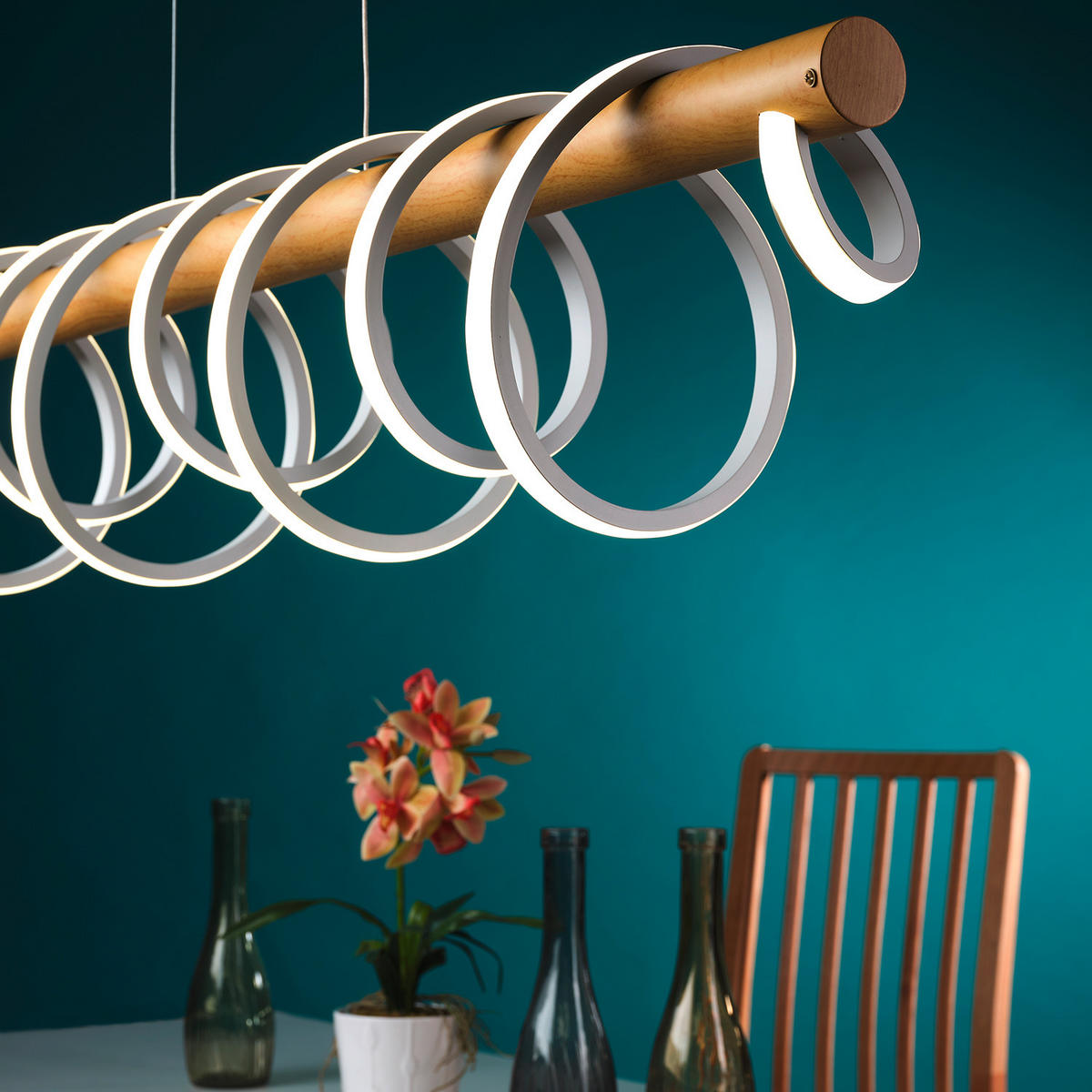 LED-HÄNGELEUCHTE 112/22/130 cm   - Weiß/Akaziefarben, Natur, Metall (112/22/130cm)
