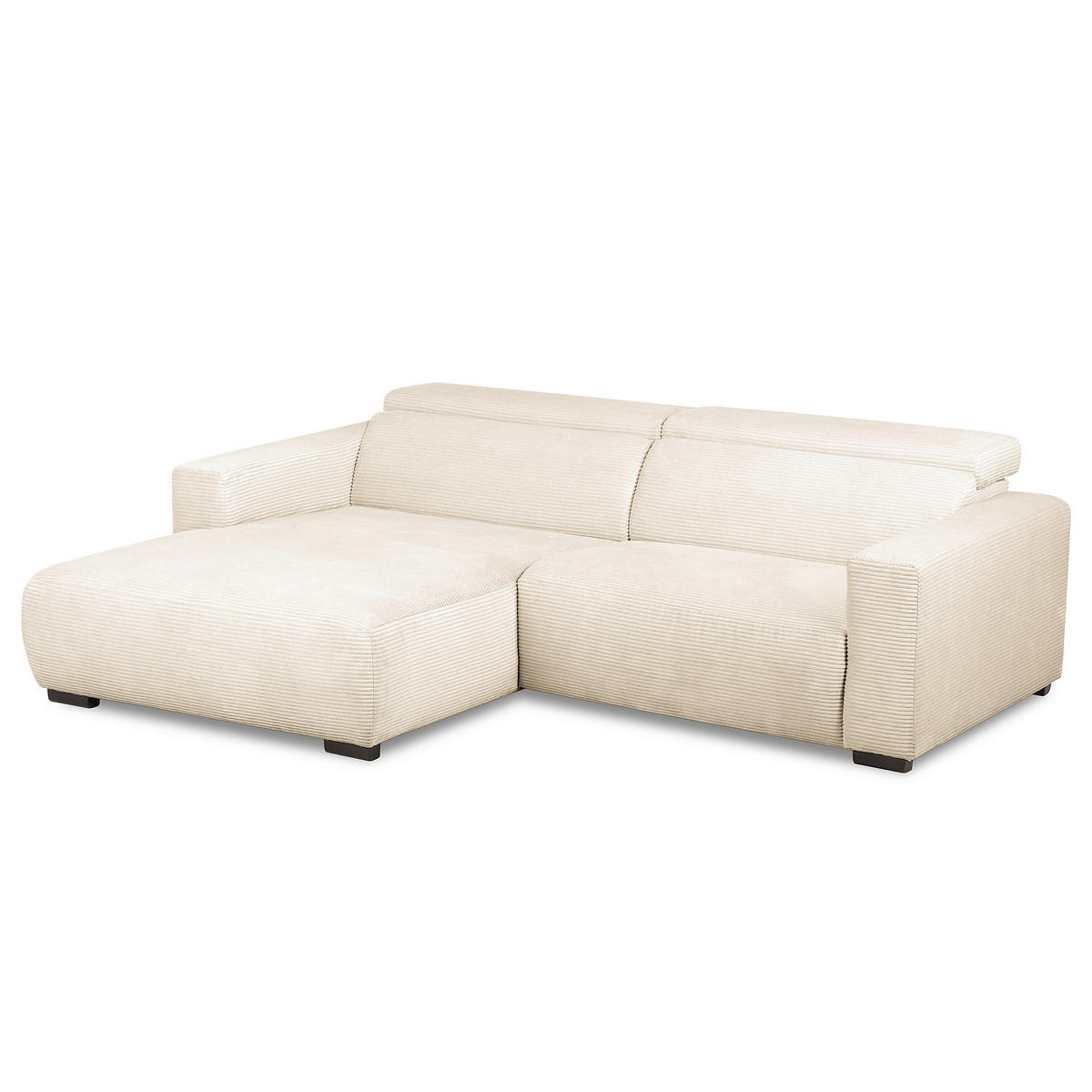 ECKSOFA RENO Beige Cord Relaxfunktion, Kopfteilverstellung  - Beige/Schwarz, Design, Kunststoff/Textil (184/248cm) - Livetastic