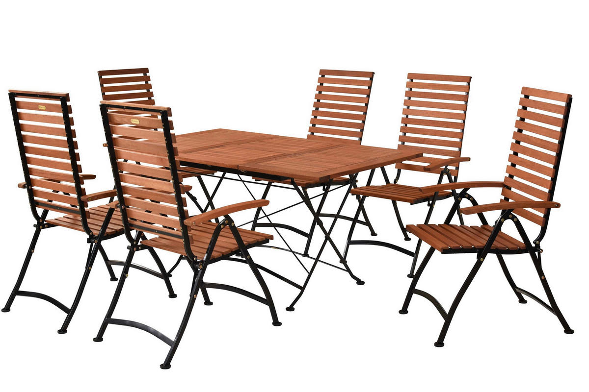 GARTENTISCHGRUPPE EukalyptusholzHartholz Stahl  - Schwarz/Naturfarben, KONVENTIONELL, Holz/Metall - Gardenson