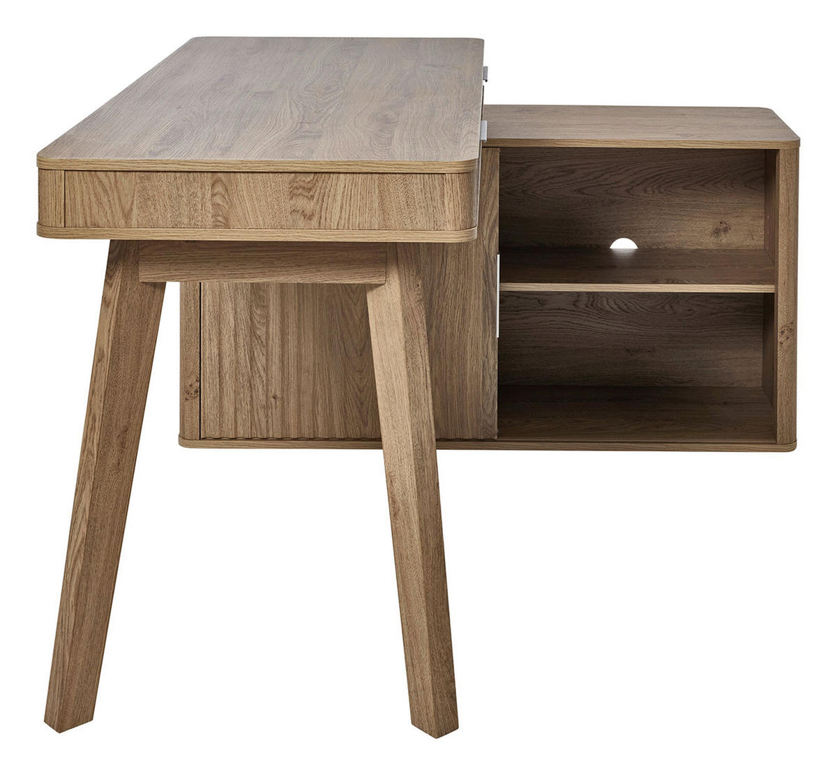 ECKSCHREIBTISCH 142/120/78,2 cm Eichefarben Kabeldurchlass, Stauraum, seitenverkehrt montierbar  - Eichefarben/Silberfarben, MODERN, Holzwerkstoff/Metall (142/120/78,2cm)