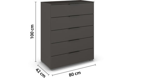 KOMMODE 80/100/42 cm in Graphitfarben - Graphitfarben/Alufarben, Trend, Holzwerkstoff/Metall (80/100/42cm) - Novel