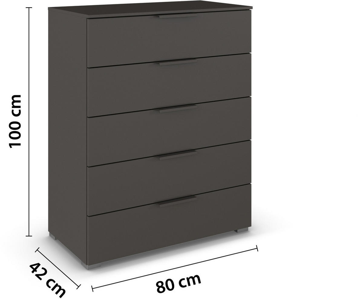 KOMMODE 80/100/42 cm  in Graphitfarben  - Graphitfarben/Alufarben, Trend, Holzwerkstoff/Metall (80/100/42cm) - Novel