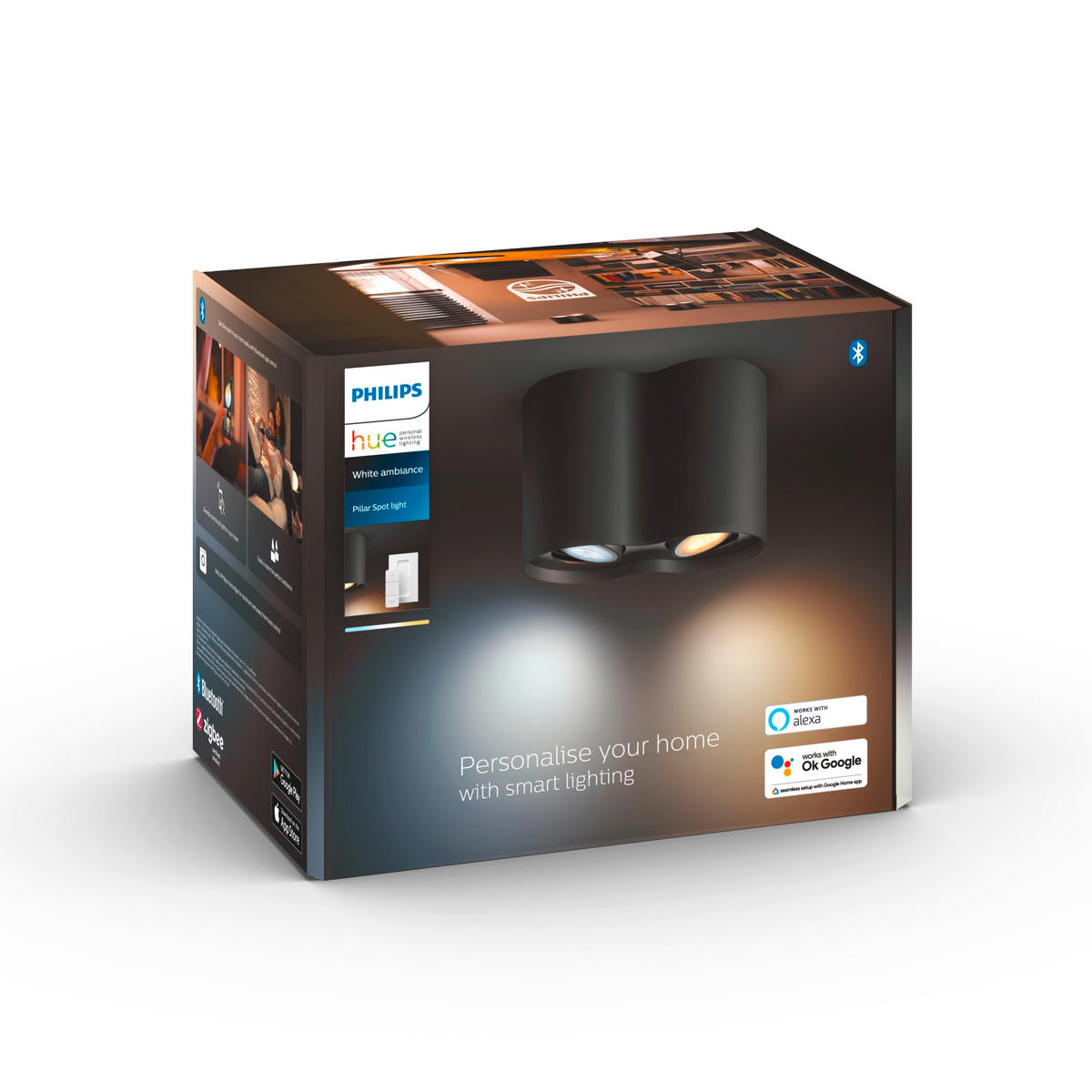 LED-STRAHLER Pillar 19,3/12/10,3 cm   - Schwarz, Basics, Metall (19,3/12/10,3cm) - Philips HUE