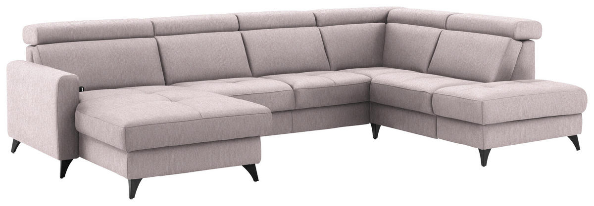 WOHNLANDSCHAFT Flachgewebe Altrosa  - Schwarz/Altrosa, Konventionell, Textil/Metall (174/333/215cm) - Beldomo System