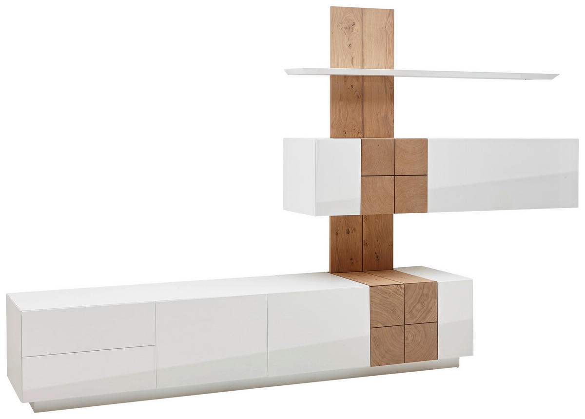 WOHNWAND  in Weiss, Eichefarben 305/190/52 cm  - Weiss/Eichefarben, Design, Holz/Holzwerkstoff (305/190/52cm) - Ambiente