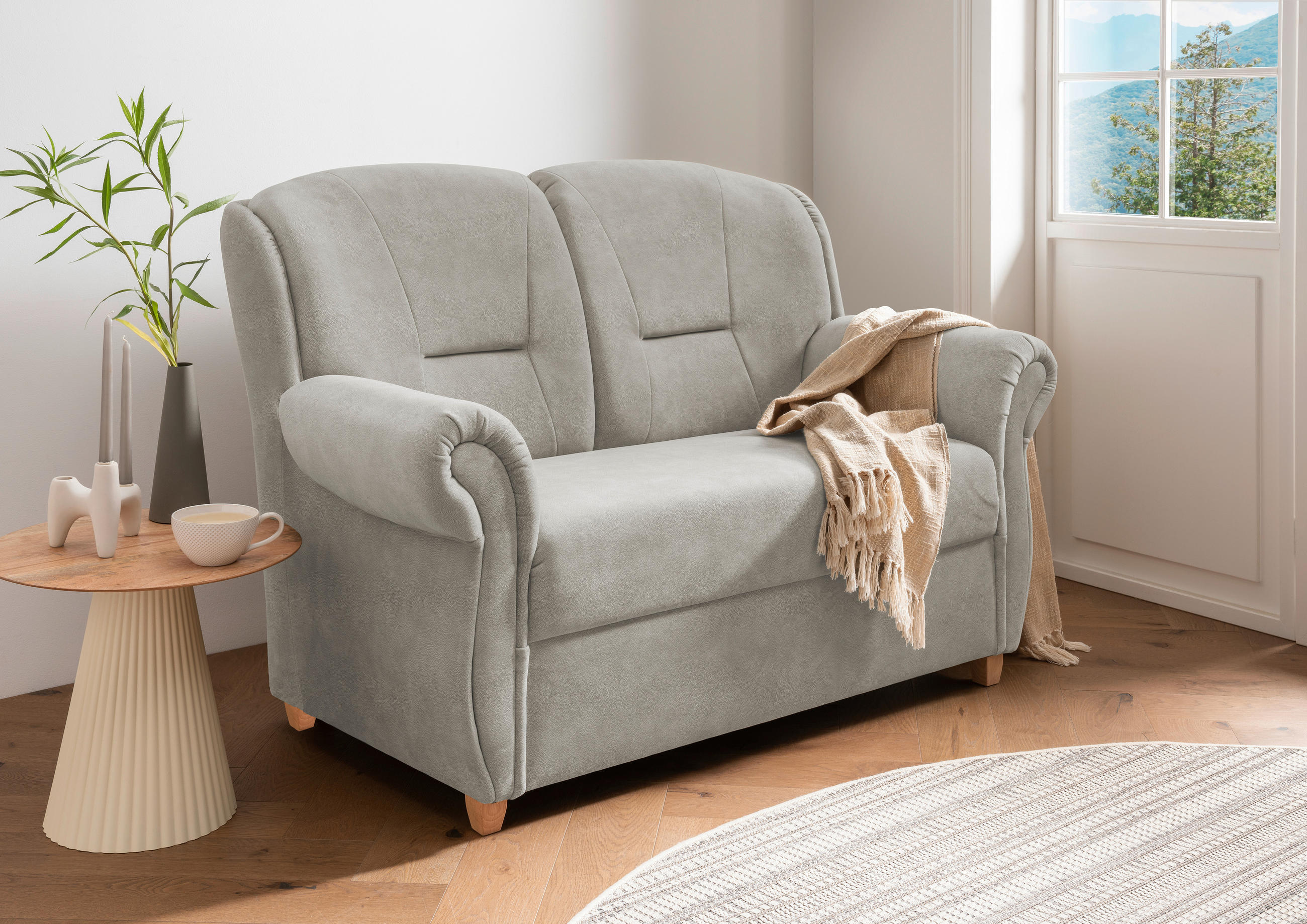 2-SITZER-SOFA SAPI Mikrofaser Silberfarben  - Wildeiche/Silberfarben, KONVENTIONELL, Holz/Textil (152/100/88cm) - Livetastic