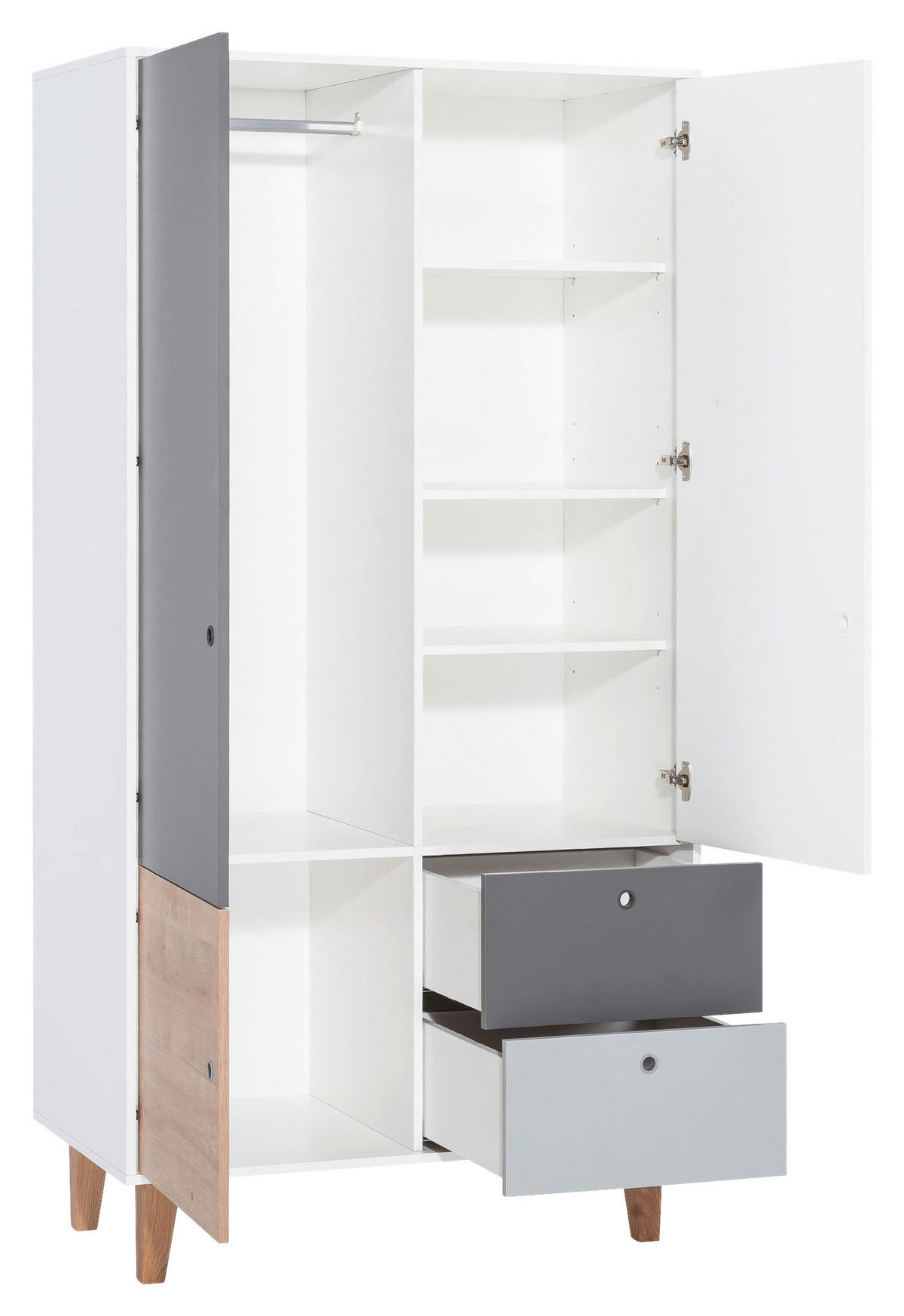 KLEIDERSCHRANK 3-türig Eiche Graphitfarben, Grau, Weiß, Eichefarben  - Eichefarben/Graphitfarben, MODERN, Holz/Holzwerkstoff (103,5/201,5/55cm) - MID.YOU