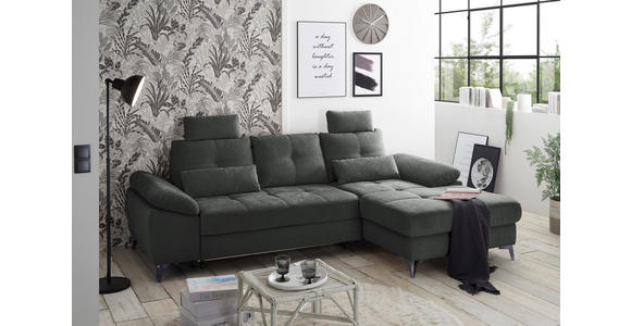 ECKSOFA Anthrazit Mikrovelours - Chromfarben/Anthrazit, KONVENTIONELL, Kunststoff/Textil (270/170cm) - Carryhome