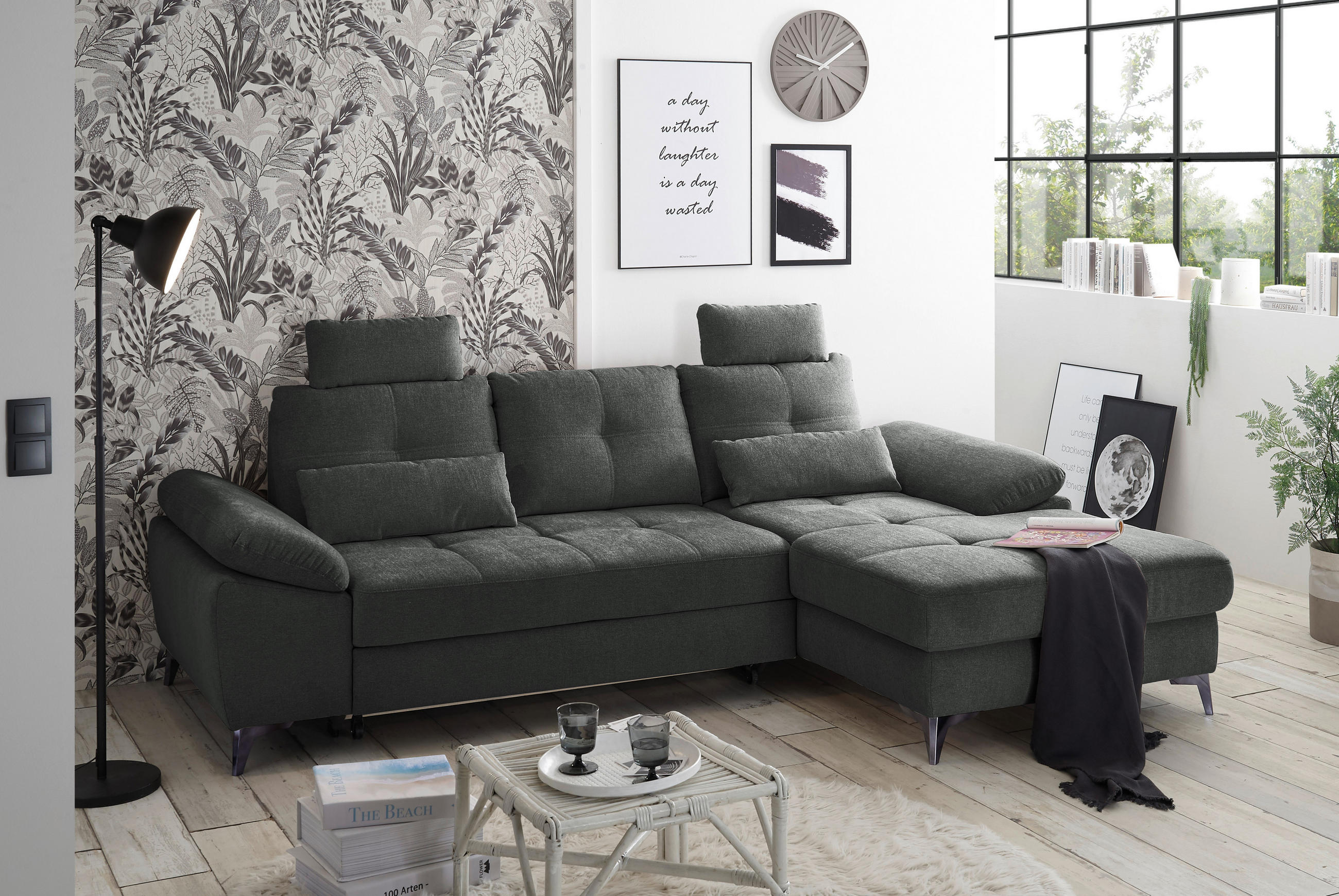 SAROKKANAPÉ textil antracit  - króm/fekete, Konventionell, műanyag/textil (270/170cm) - MID.YOU