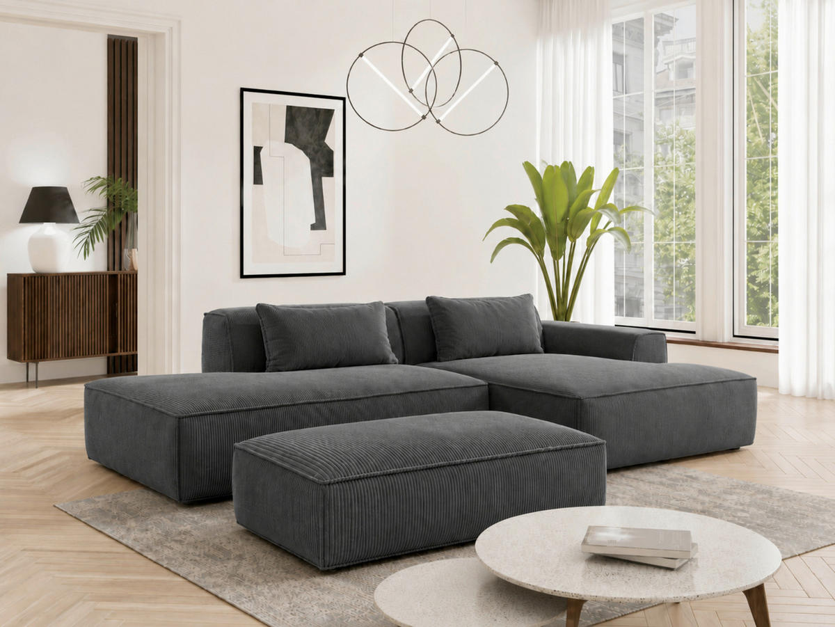 HOCKER Cord Anthrazit  - Anthrazit/Schwarz, KONVENTIONELL, Kunststoff/Textil (105/43/65cm) - Livetastic