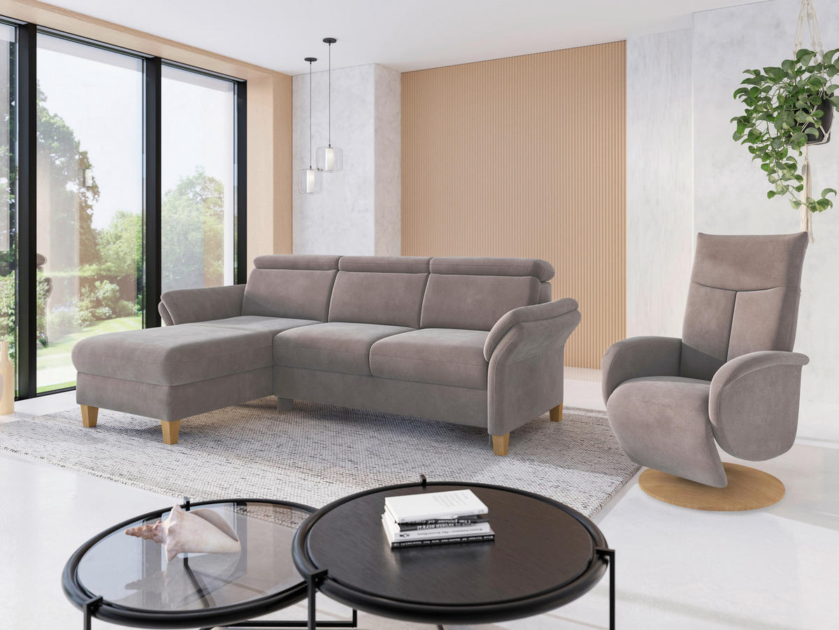 ECKSOFA GLENDALE E Taupe Flachgewebe  - Taupe/Eichefarben, KONVENTIONELL, Holz/Textil (166/253cm) - Sit & More