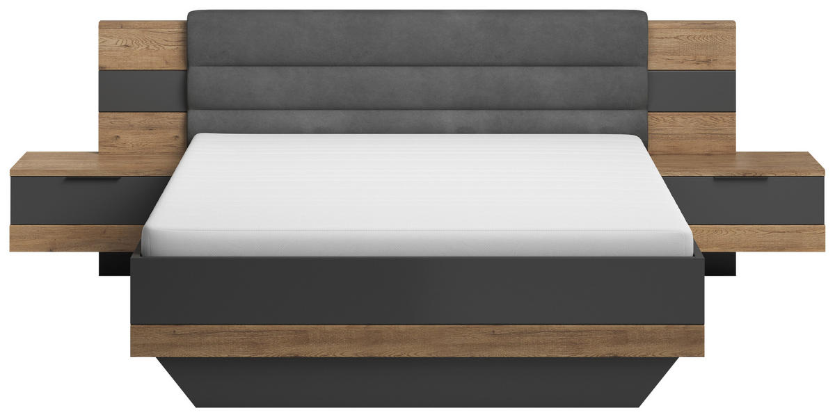 RAM KREVETA SA NOĆNIM STOČIĆEM 180/200 cm     grafitno siva, boja hrasta  - boja hrasta/grafitno siva, Moderno, tekstil/pločasti materijal (180/200cm) - Hom`in