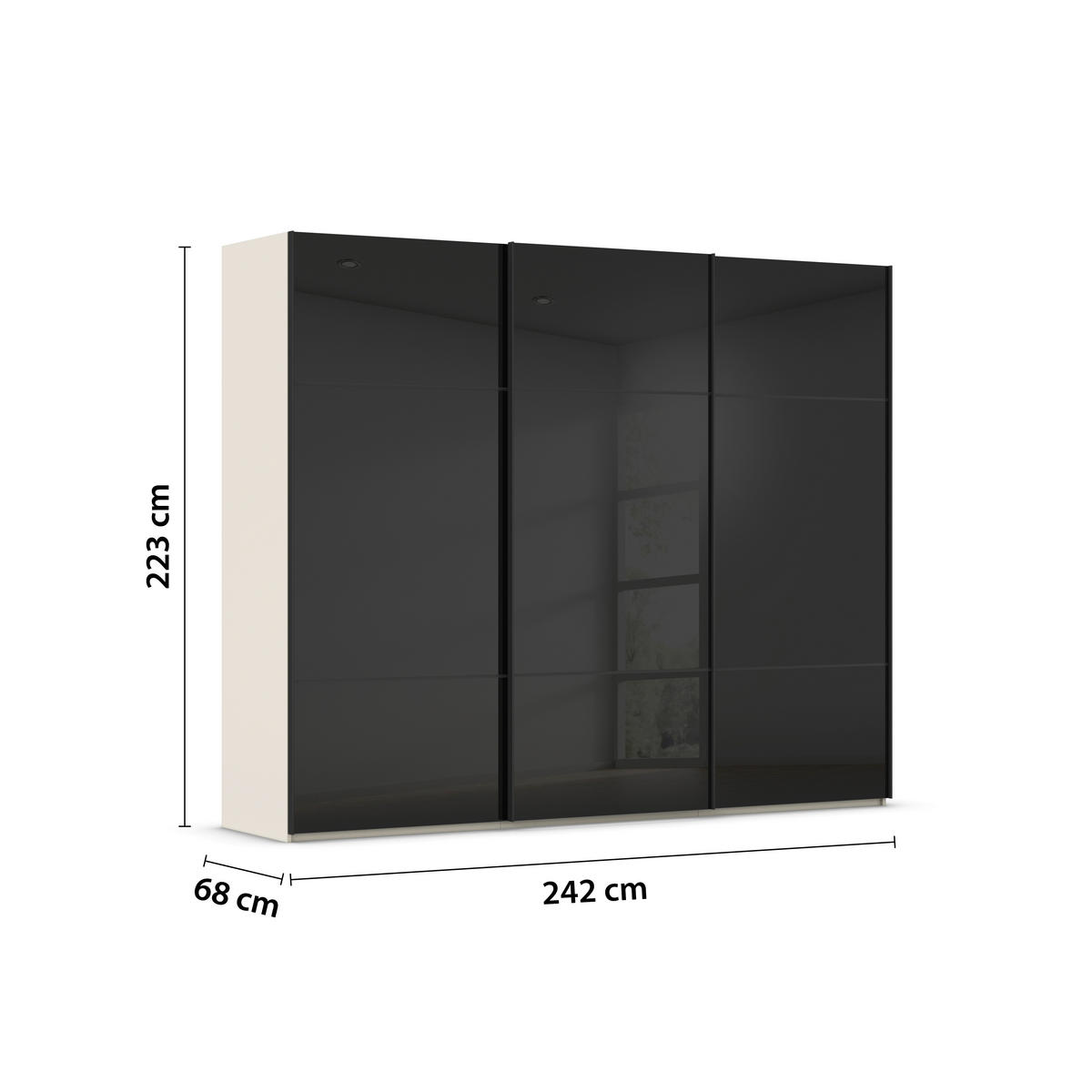 SCHWEBETÜRENSCHRANK in Schwarz, Champagner  - Champagner/Schwarz, Konventionell, Glas/Holzwerkstoff (242/223/68cm) - Novel