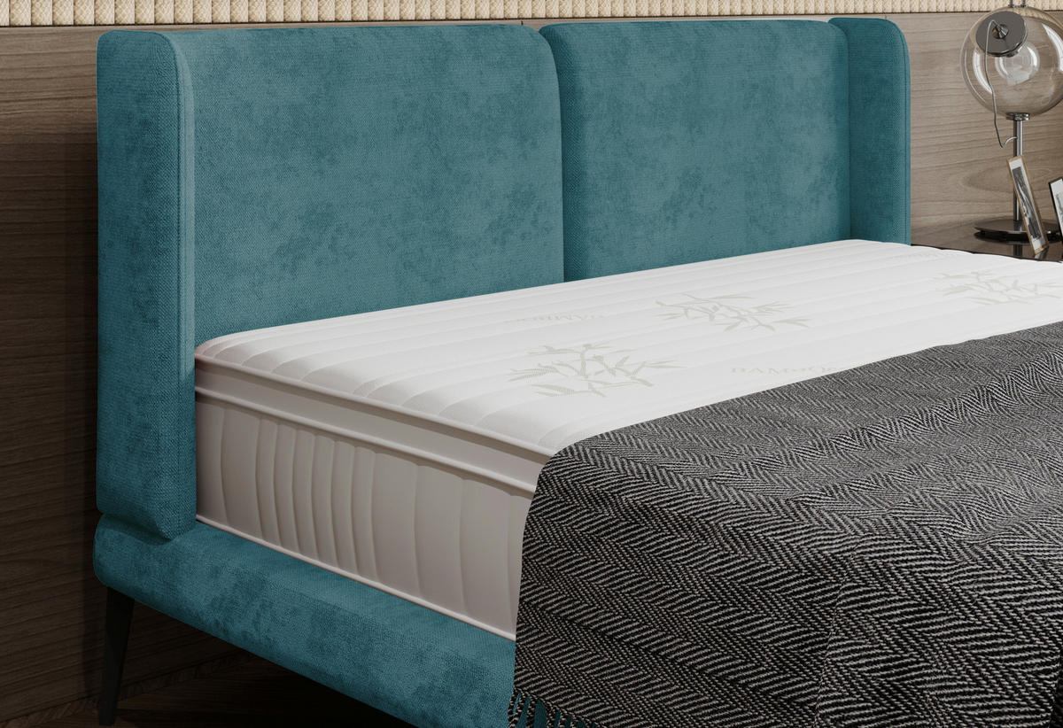 KÁRPITOZOTT ÁGY 180/200 cm  olajkék  - olajkék/fekete, Modern, textil/fém (180/200cm) - Livetastic