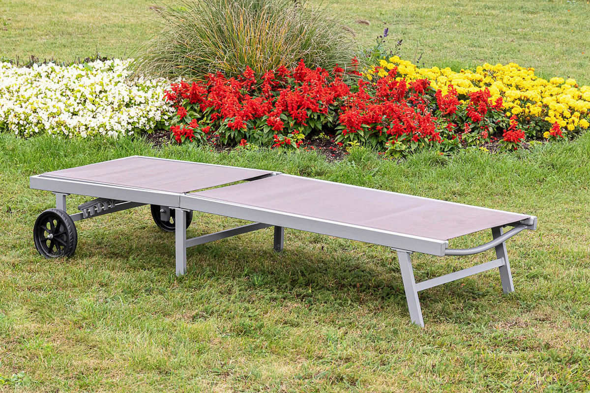 ZAHRADNÍ LEHÁTKO kov, plast - barvy stříbra/šedohnědá, Moderní, kov/plast (201/98/65cm) - Gardenson