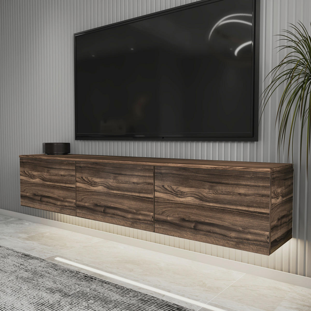 LOWBOARD Neon TV-Möbel 160/35/32 cm  hängend, Beleuchtung  - Eichefarben/Nussbaumfarben, Design, Holzwerkstoff (160/35/32cm) - Livetastic