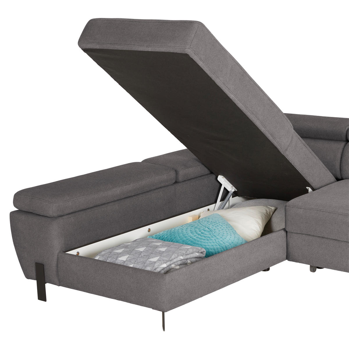 HÖRNSOFFA i vävt tyg mörkgrå  - mörkgrå/svart, Modern, metall/textil (93/90/277cm) - MID.YOU