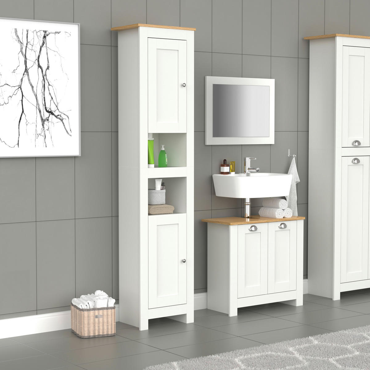 HOCHSCHRANK 42/180/30 cm  - Honigeiche/Weiss, Modern, Holzwerkstoff (42/180/30cm) - MID.YOU