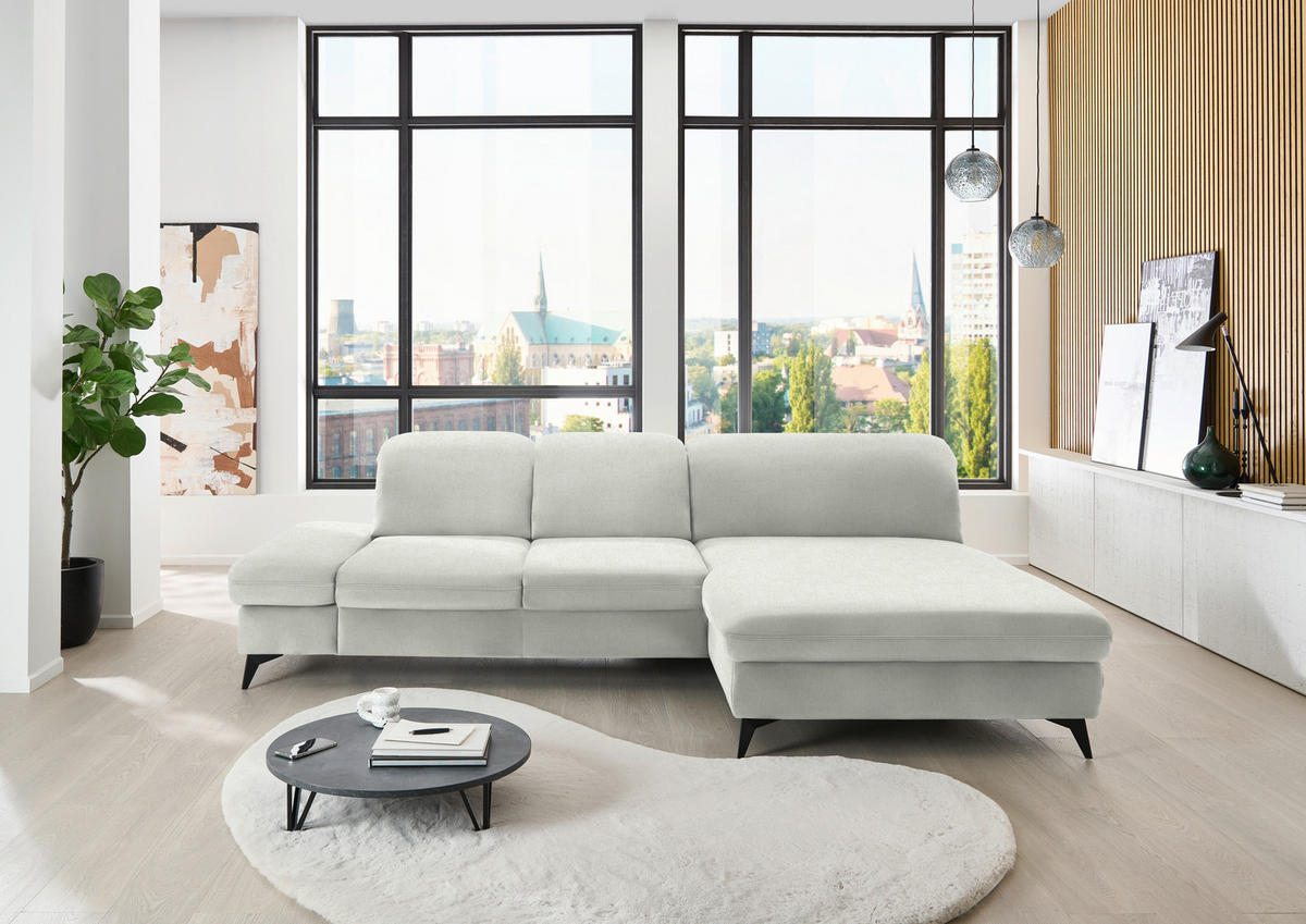 ECKSOFA  in Chenille Naturfarben  288/198 cm  - Schwarz/Naturfarben, Design, Textil/Metall (288/198cm) - Beldomo Style