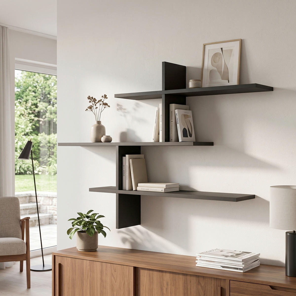 WANDREGAL  - Anthrazit, Design, Holzwerkstoff (123/81/22cm) - Livetastic