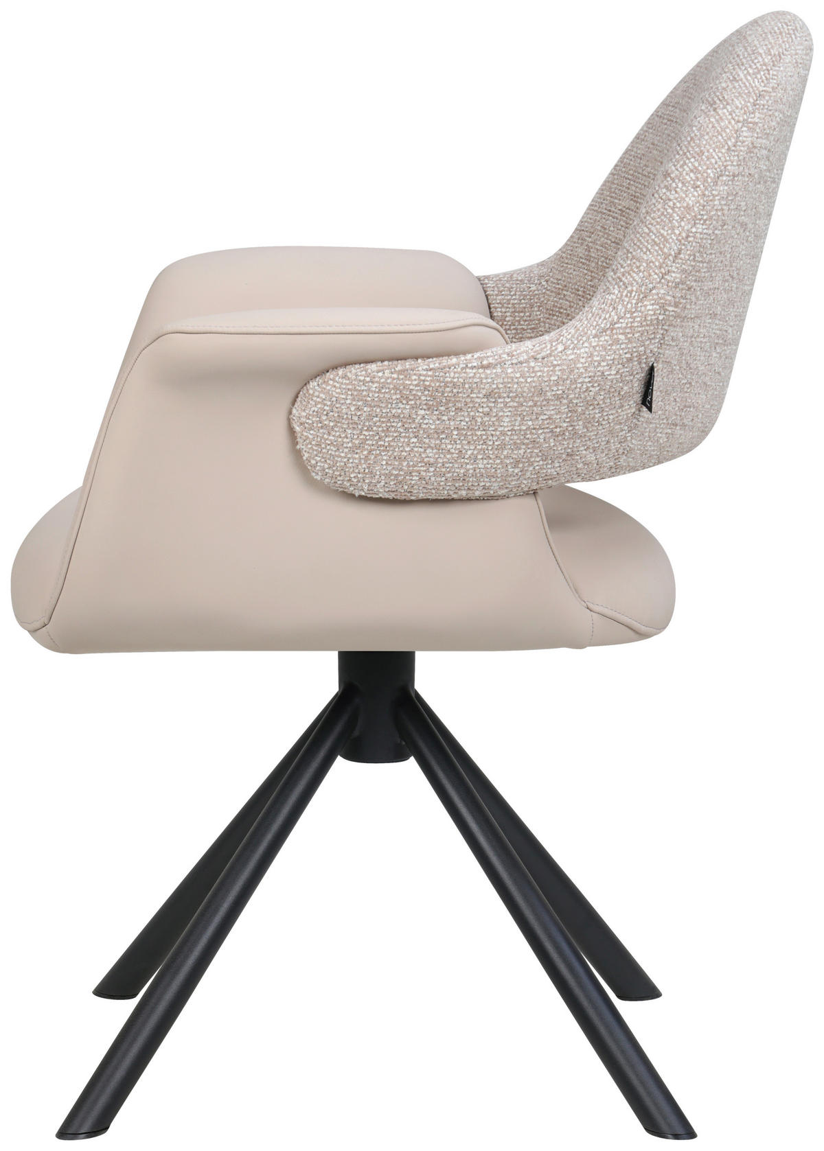 ARMLEHNSTUHL  Sitzfläche 360° drehbar, inklusive Armlehnen, automatische Rückholfunktion Webstoff Echtleder  - Beige/Schwarz, Design, Leder/Textil (62,5/86/64cm) - Novel