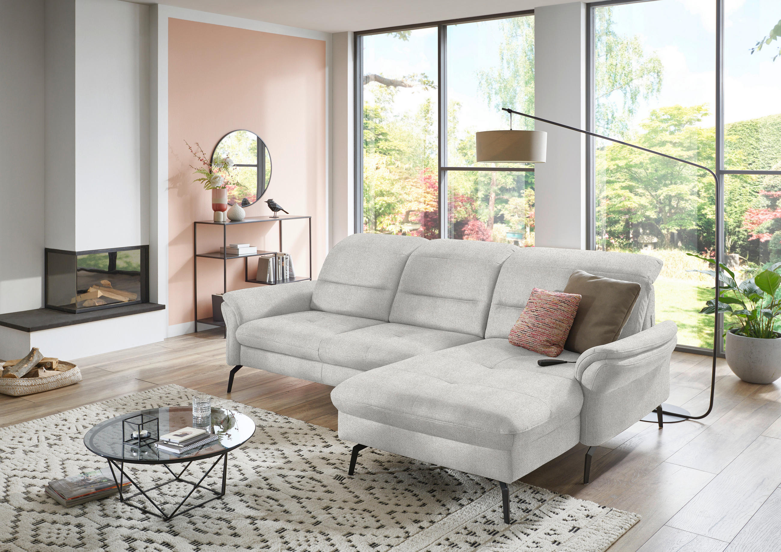 ECKSOFA in Flachgewebe Weiss  - Weiss/Schwarz, Konventionell, Textil/Metall (260/181cm) - Beldomo Speed