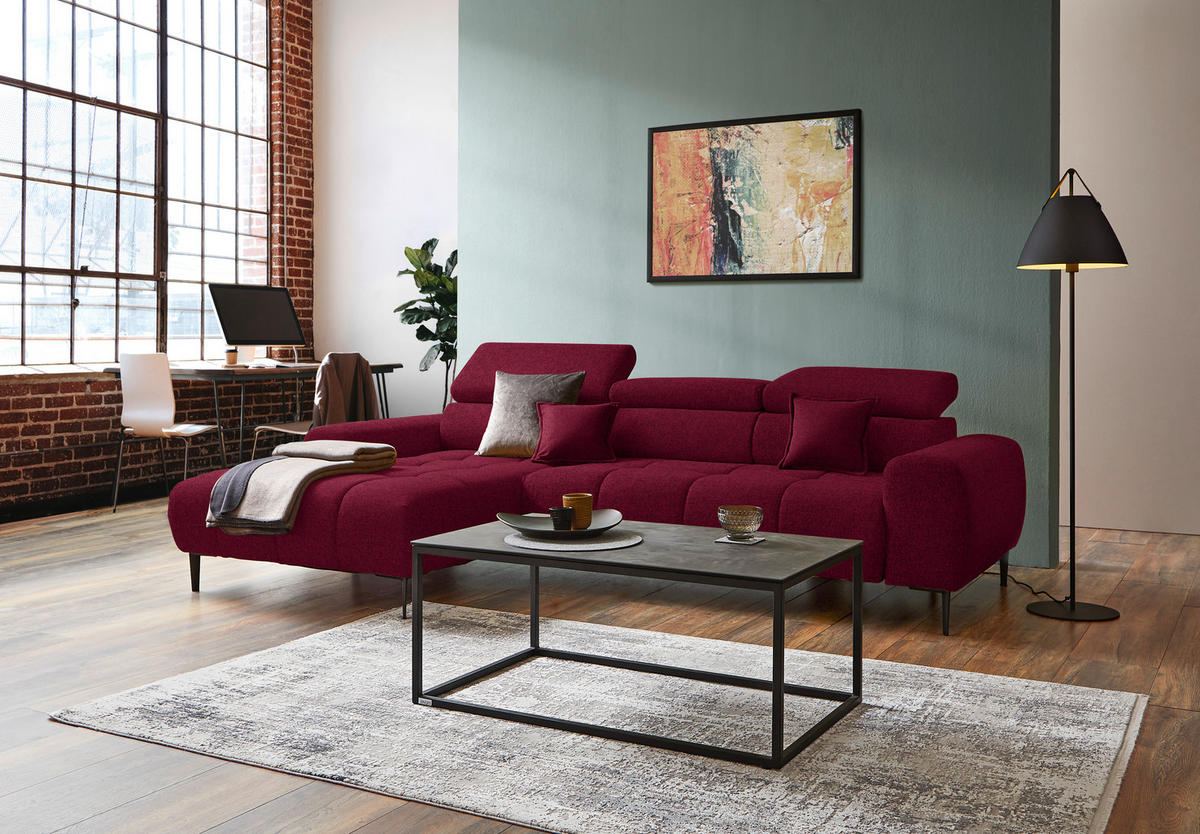 ECKSOFA in Webstoff Rot  - Rot/Schwarz, Design, Textil/Metall (177/270cm) - Welnova