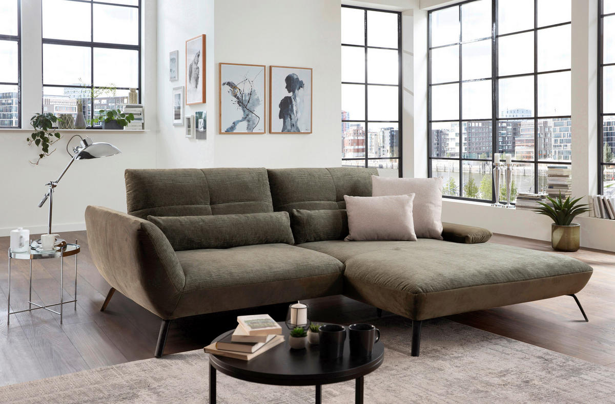 ECKSOFA Olivgrün  - Schwarz/Olivgrün, Trend, Holz/Metall (273/191-207cm) - Livetastic