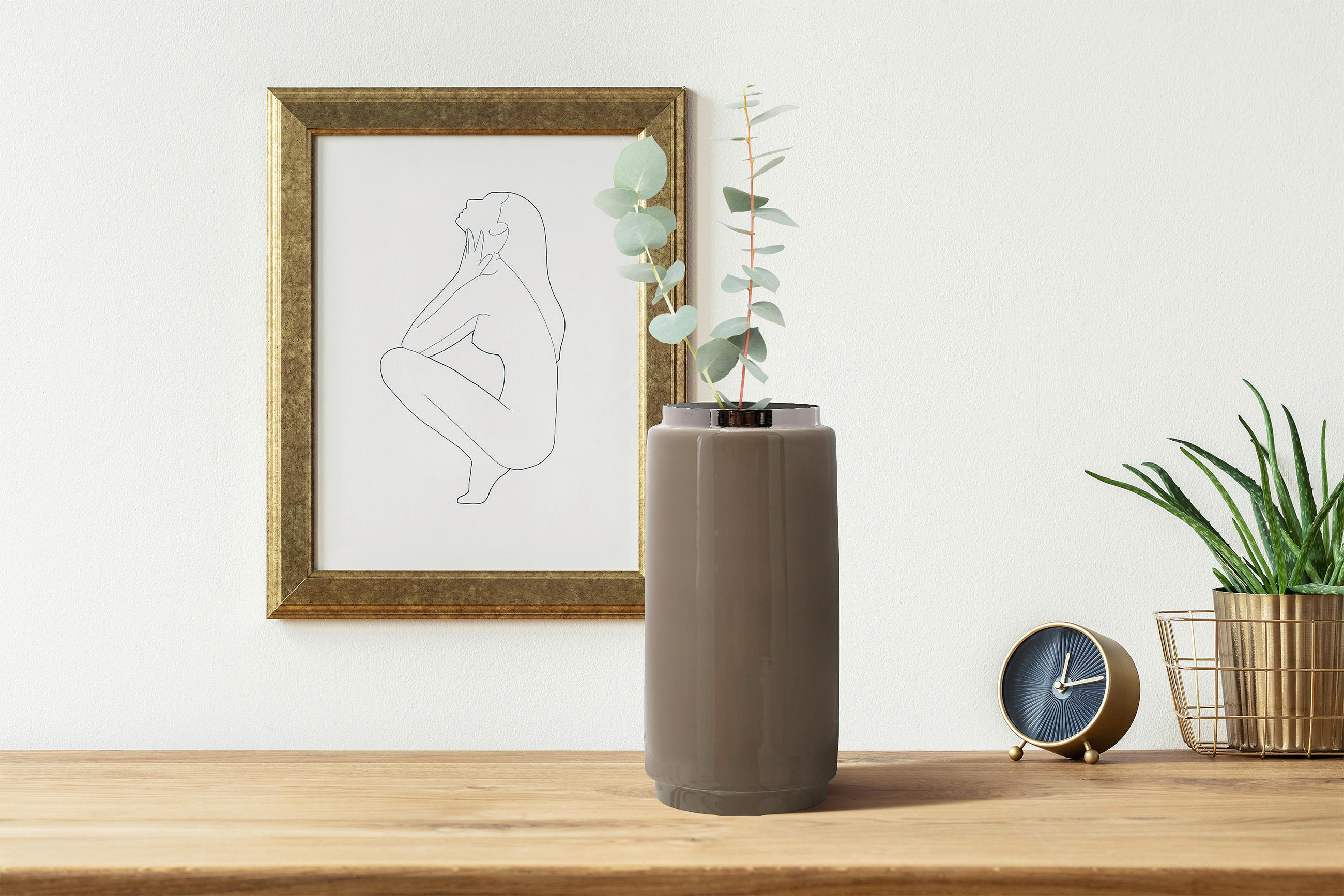 VASE 30 cm  - Taupe/Goldfarben, Trend, Metall (15/15/30cm) - Kayoom