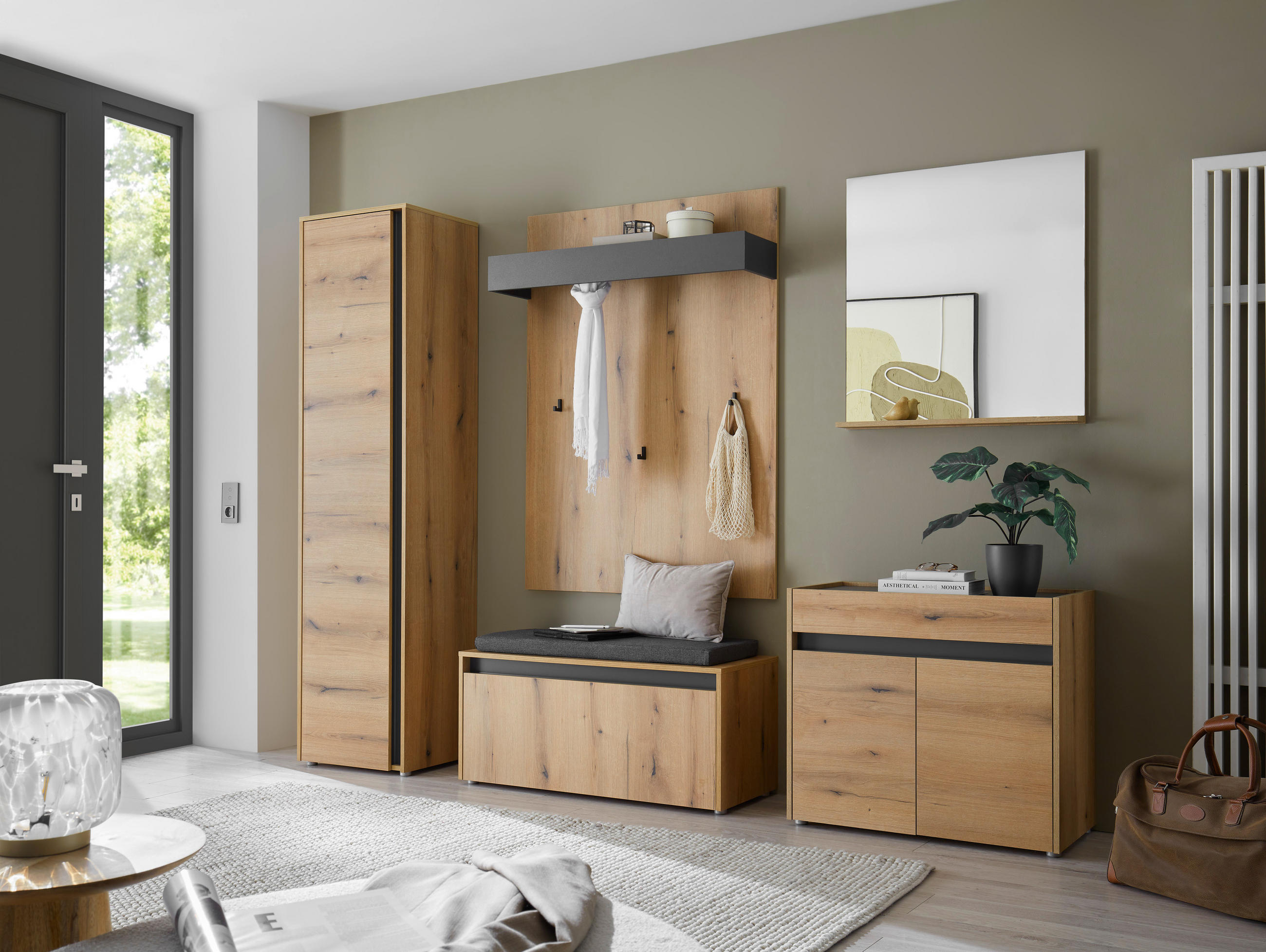 GARDEROBENSCHRANK  in 50/200/40 cm  - Eichefarben/Anthrazit, Design, Holzwerkstoff/Kunststoff (50/200/40cm) - Modante