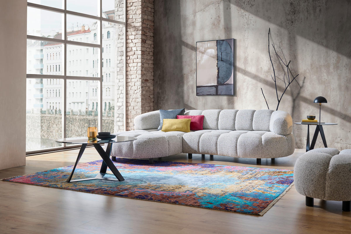 ECKSOFA in Webstoff Greige  - Greige/Schwarz, Design, Holz/Textil (183/284cm) - Welnova