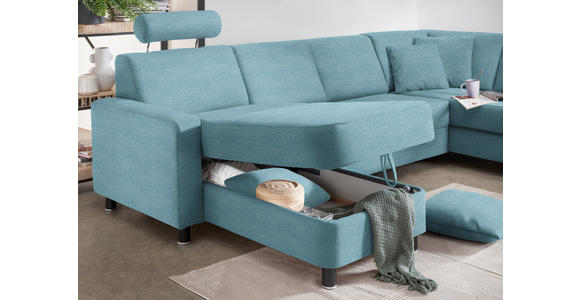 WOHNLANDSCHAFT  in Webstoff Hellblau  - Schwarz/Hellblau, Design, Holz/Textil (165/296/198cm) - Xora