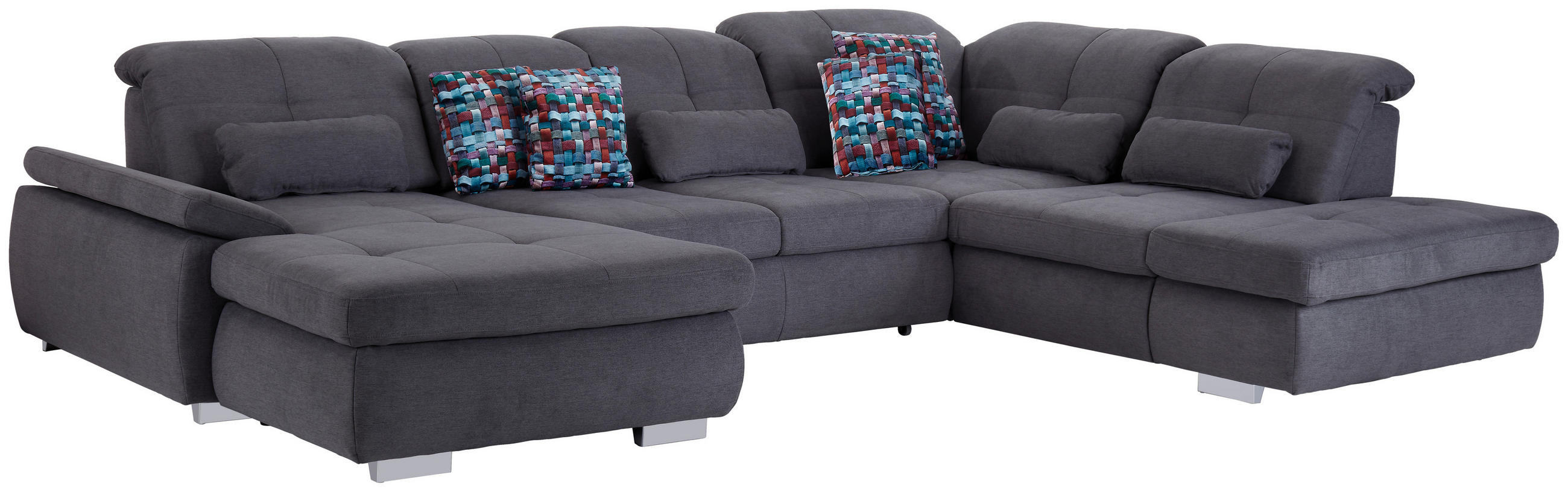 WOHNLANDSCHAFT  Chenille, Mikrofaser Grau  - Chromfarben/Grau, Modern, Textil/Metall (195/371/260cm) - MID.YOU
