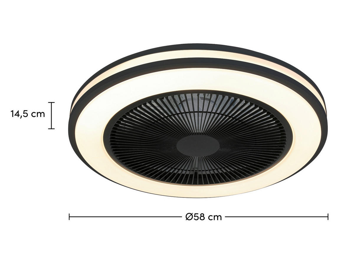 DECKENVENTILATOR - Schwarz/Weiß, Trend, Kunststoff/Metall (58/14,5cm) - Mican